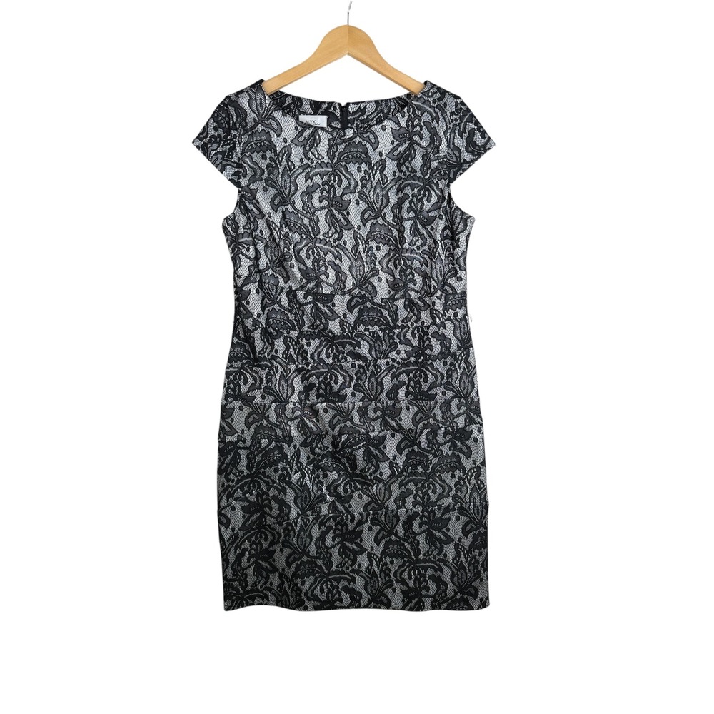 Alyx Limited Floral Lace Overlay Cocktail Sheath Cap Sleeve Dress size 16 Black